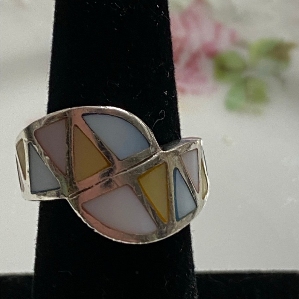 VTG Dyed Pastels MOP Sterling Ring SZ 6.5” (Final)